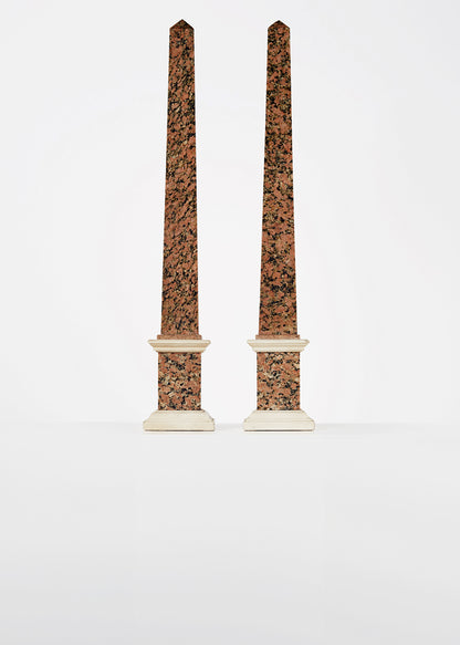 rosso granite and carrera obelisks, 19th c HOME Adam Lippes