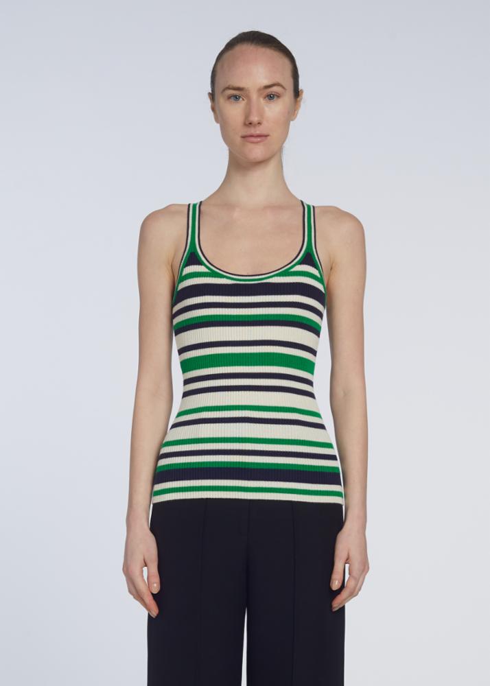 PERETTI TANK IN STRIPE SILK CASHMERE - GREEN MULTI KNITS Adam Lippes
