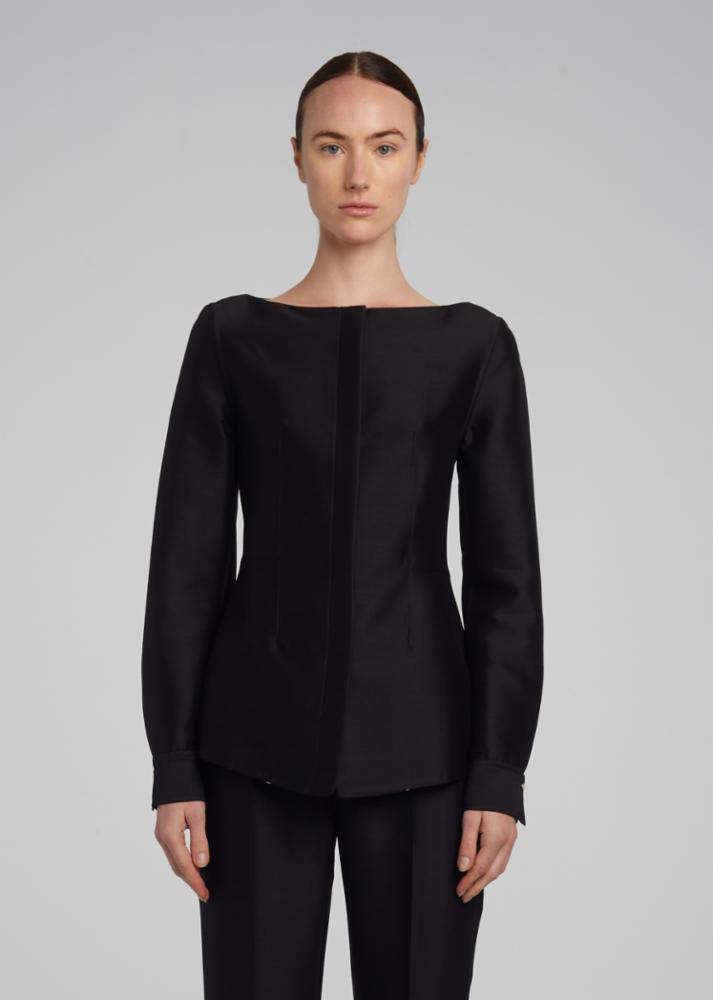 SOULINE TOP IN SILK WOOL TWILL - BLACK TOPS Adam Lippes
