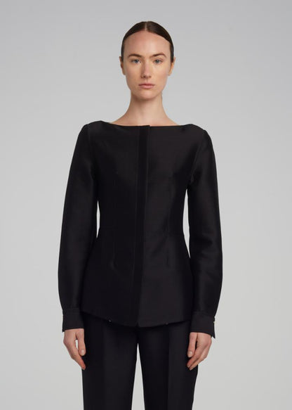SOULINE TOP IN SILK WOOL TWILL - BLACK TOPS Adam Lippes